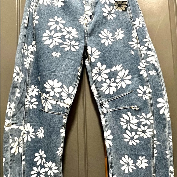 New Collection Ked Women Laser Daisy Flower Barrel Jeans Hippy Boho Slouchy Sz16 - Picture 2 of 8
